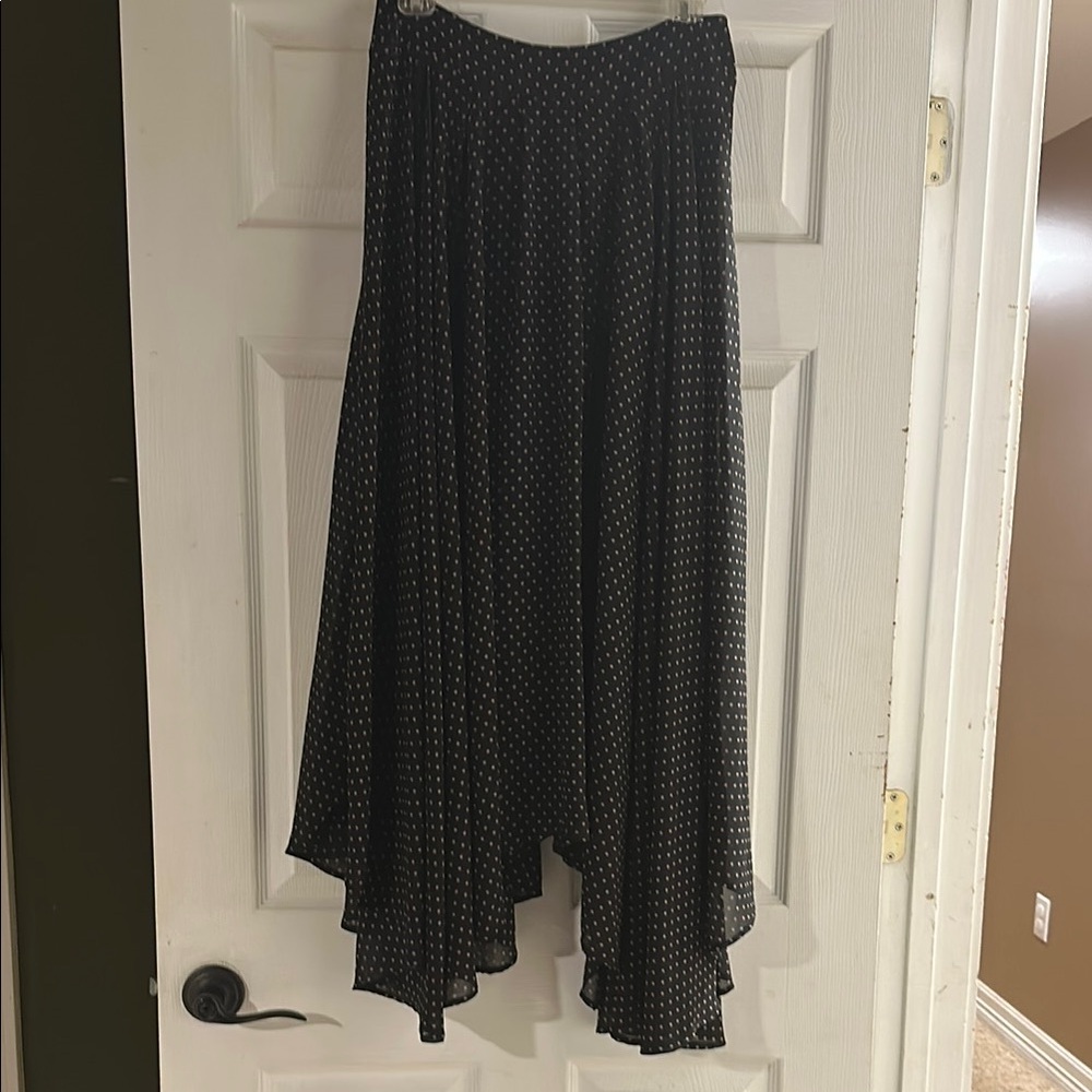 Free People Black Polka Dot Asymmetrical Maxi Skirt